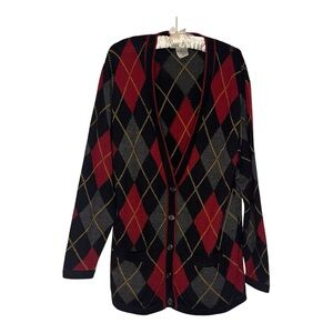 Vintage JH Collectibles Sweater Sz L Wool Blend Argue Deep V Cardigan Hong Kong